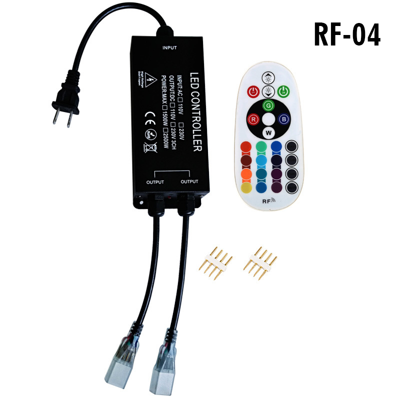 AC110/220V High Power 1500/2500W, One to Two High Voltage Controller, PWM LED RGB Wireless RF 24 keys Infrared Remote Controller, For 328 or 656 Ft RGB High Voltage LED strip lights, LED modules lights